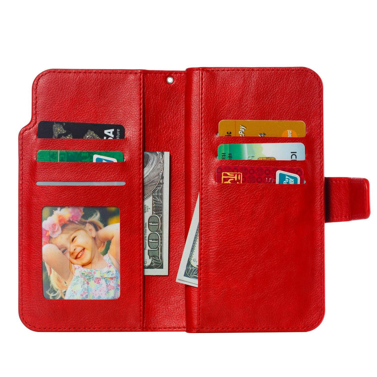 Compatible with iPhone 18 Pro Max Tri-Fold 9-Card Wallets Leather Phone Case - Red