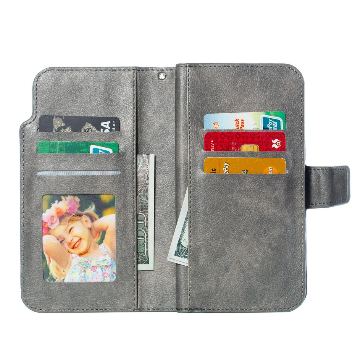 Compatible with iPhone 18 Pro Max Tri-Fold 9-Card Wallets Leather Phone Case - Grey