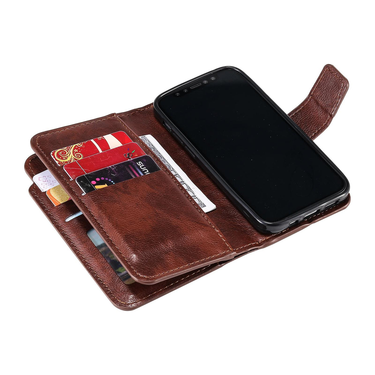 Compatible with iPhone 18 Pro Max Tri-Fold 9-Card Wallets Leather Phone Case - Brown