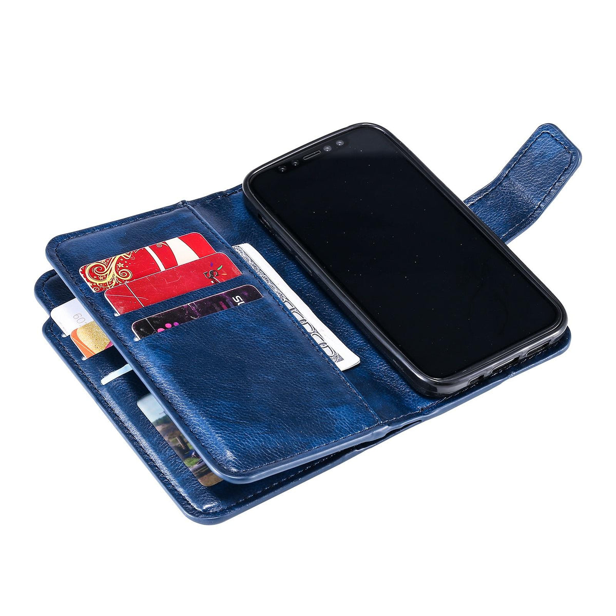 Compatible with iPhone 18 Pro Max Tri-Fold 9-Card Wallets Leather Phone Case - Blue