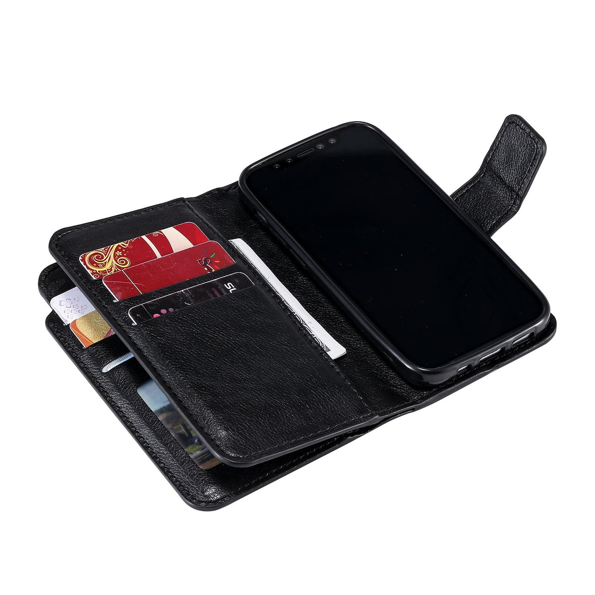 Compatible with iPhone 18 Pro Max Tri-Fold 9-Card Wallets Leather Phone Case - Black
