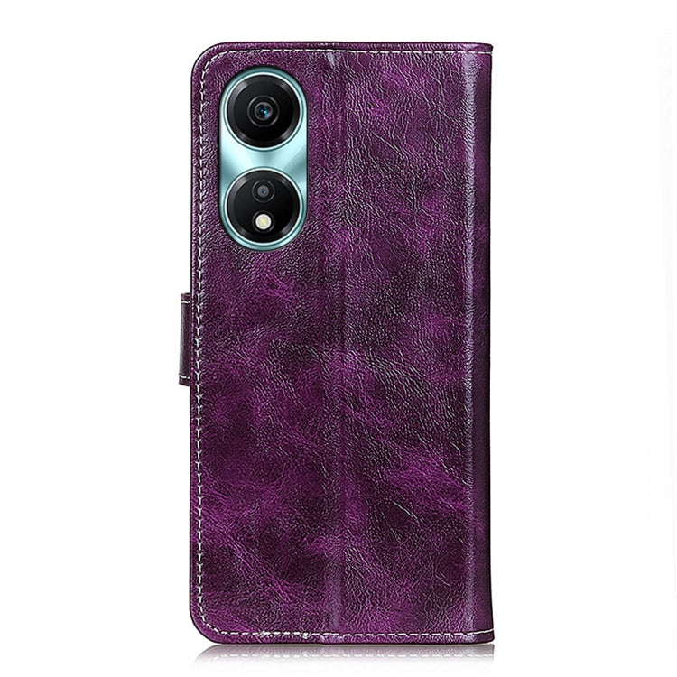 For Honor X5 Plus Retro Crazy Horse Texture Flip Leather Phone Case(Purple)