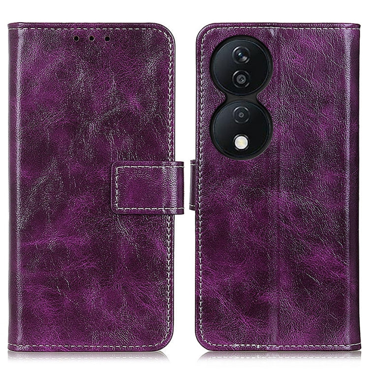 For Honor X7b Retro Crazy Horse Texture Flip Leather Phone Case(Purple)
