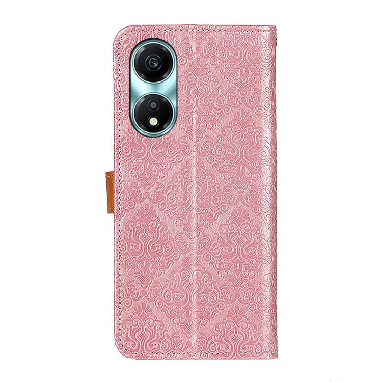 For Honor X5 Plus European Floral Embossed Leather Phone Case(Pink)