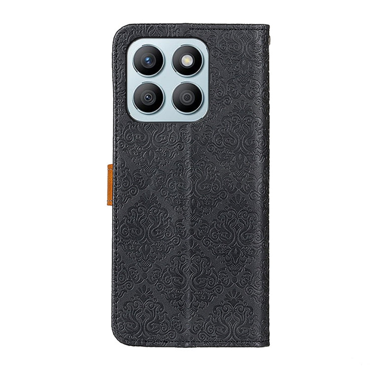 For Honor X8b European Floral Embossed Leather Phone Case(Black)