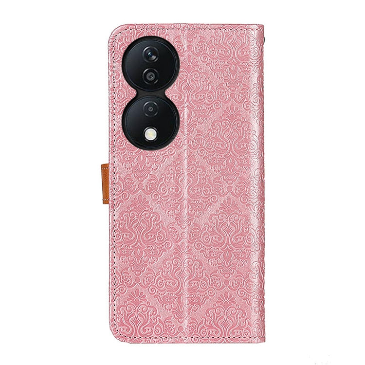 For Honor X7b European Floral Embossed Leather Phone Case(Pink)
