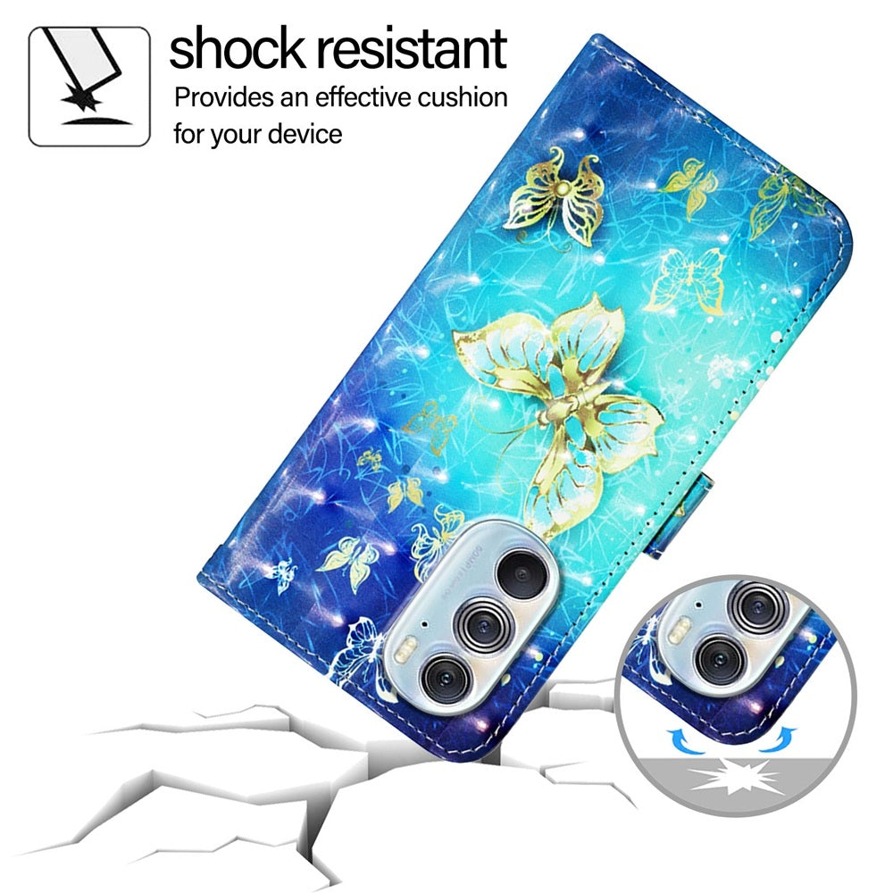 For Motorola Edge X30 / Edge 30 Pro 3D Painting Horizontal Flip Leather Phone Case(Golden Butterfly)