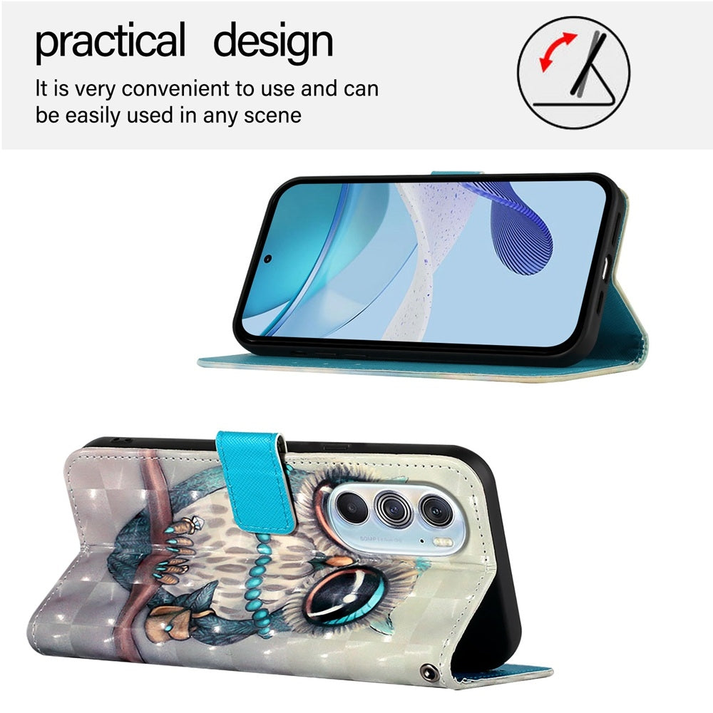 For Motorola Edge X30 / Edge 30 Pro 3D Painting Horizontal Flip Leather Phone Case(Grey Owl)