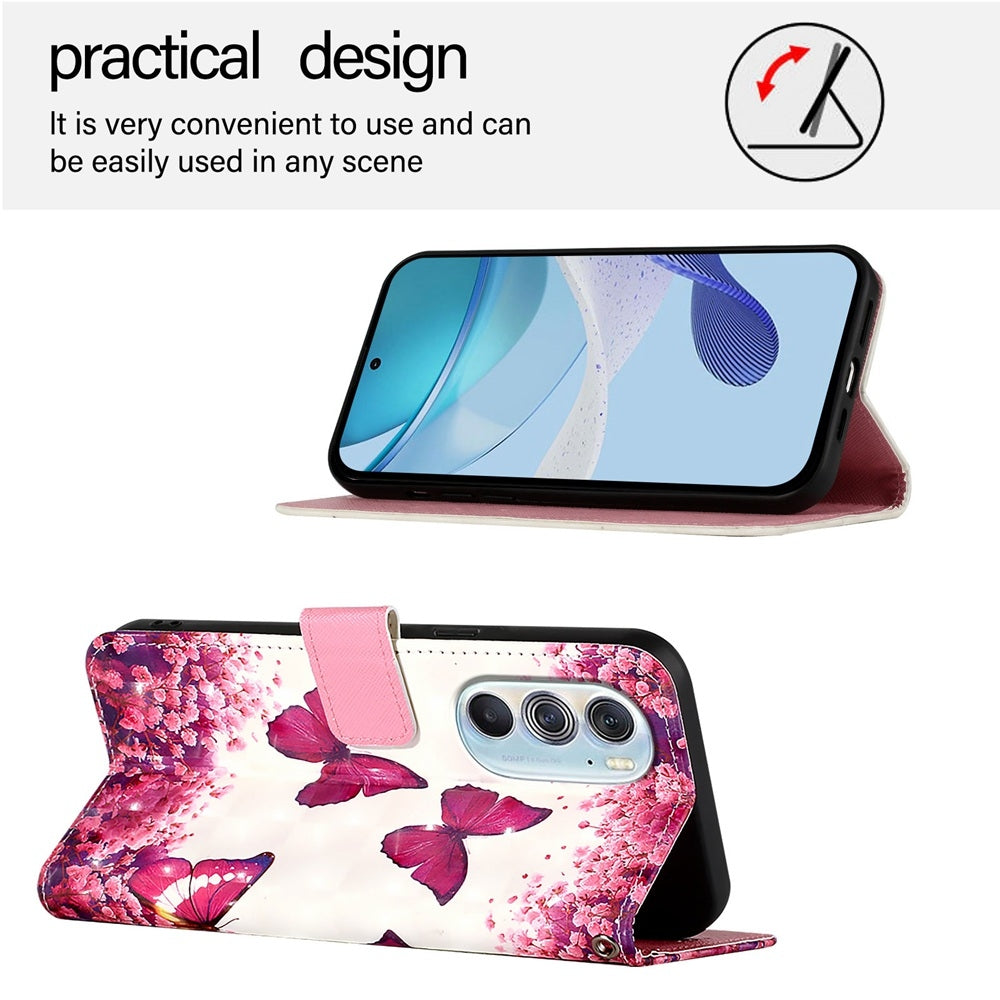 For Motorola Edge X30 / Edge 30 Pro 3D Painting Horizontal Flip Leather Phone Case(Rose Butterfly)