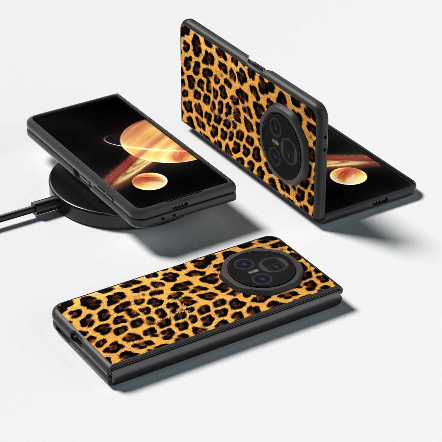 For Honor Magic V3 Black Edge Leopard PU Phone Case(Leopard)
