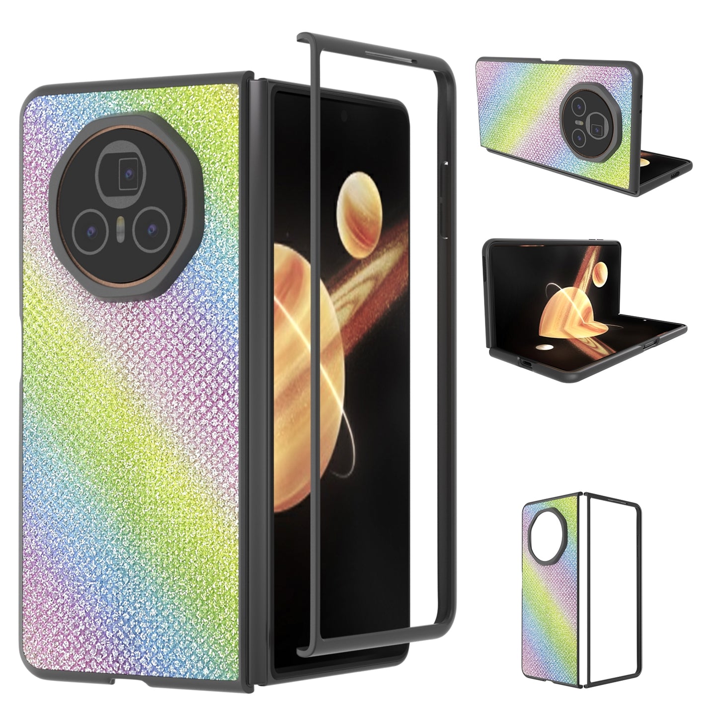 For Honor Magic V3 ABEEL Diamond Series Black Edge PU Phone Case(Rainbow)