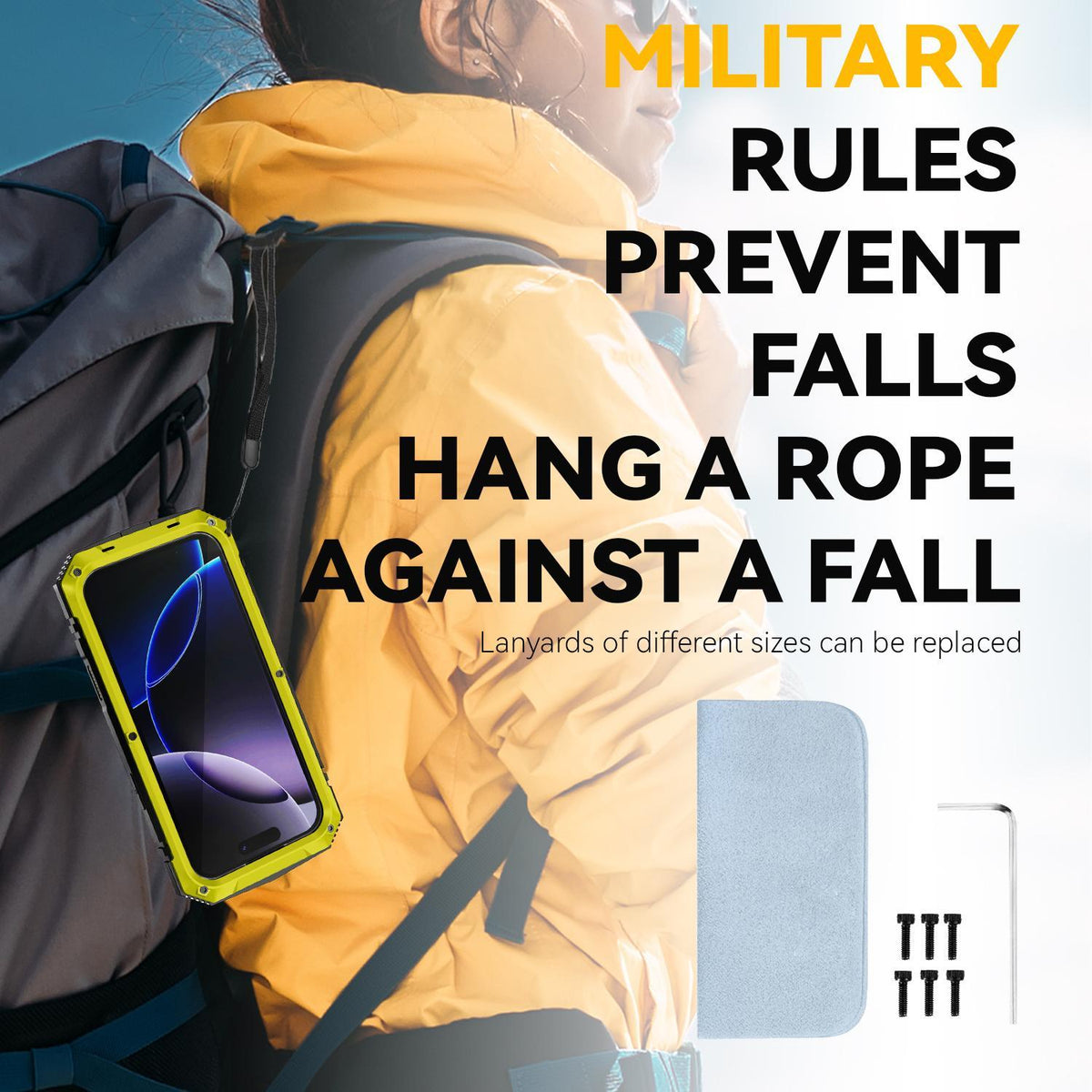 Compatible with iPhone 18 Pro Max R-JUST Metal + Silicone + Tempered Glass Life Waterproof Phone Case with Holder - Yellow