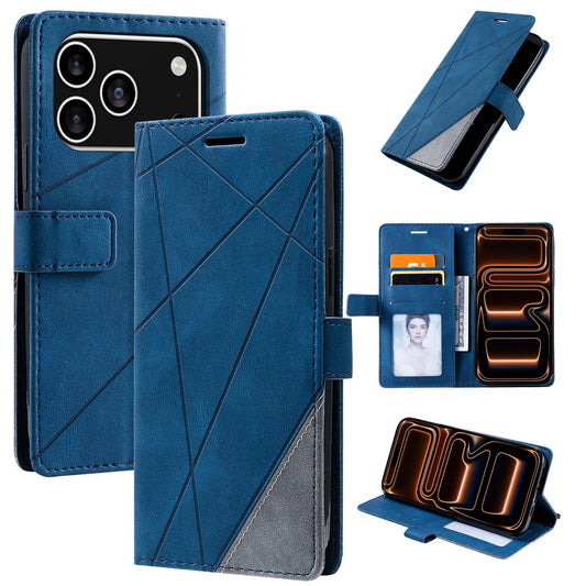 Compatible with iPhone 18 Pro Max Skin Feel Splicing Leather Phone Case - Blue