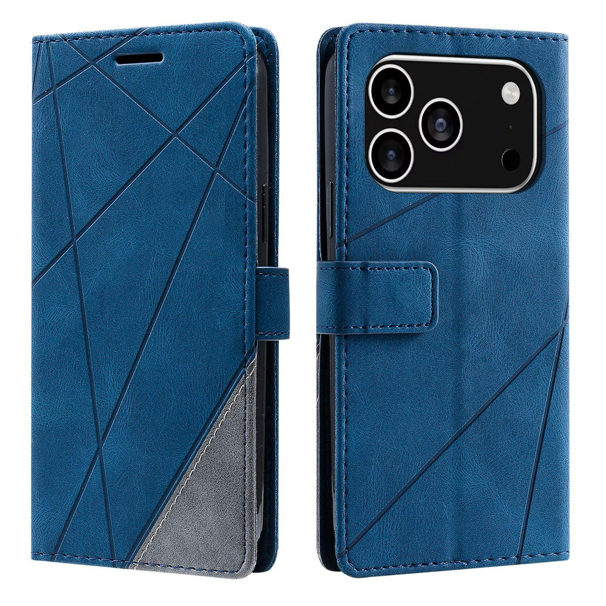 Compatible with iPhone 18 Pro Max Skin Feel Splicing Leather Phone Case - Blue