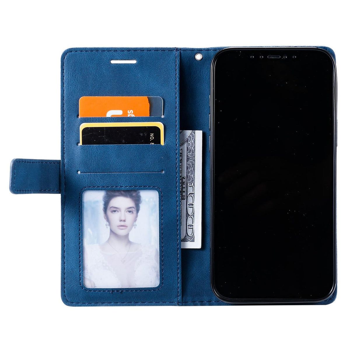Compatible with iPhone 18 Pro Max Skin Feel Splicing Leather Phone Case - Blue