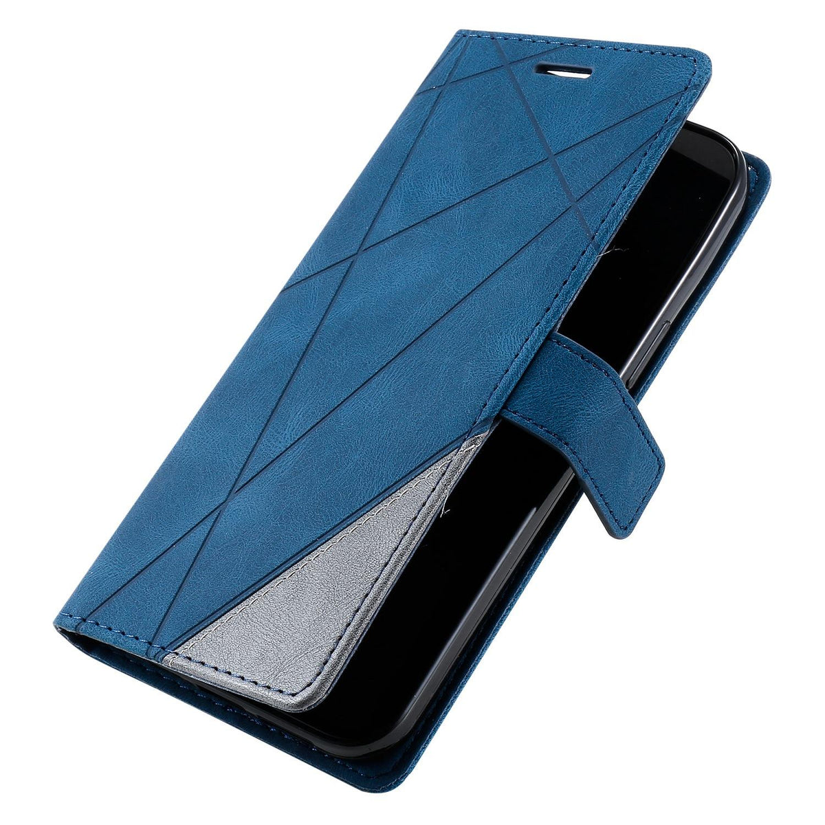 Compatible with iPhone 18 Pro Max Skin Feel Splicing Leather Phone Case - Blue