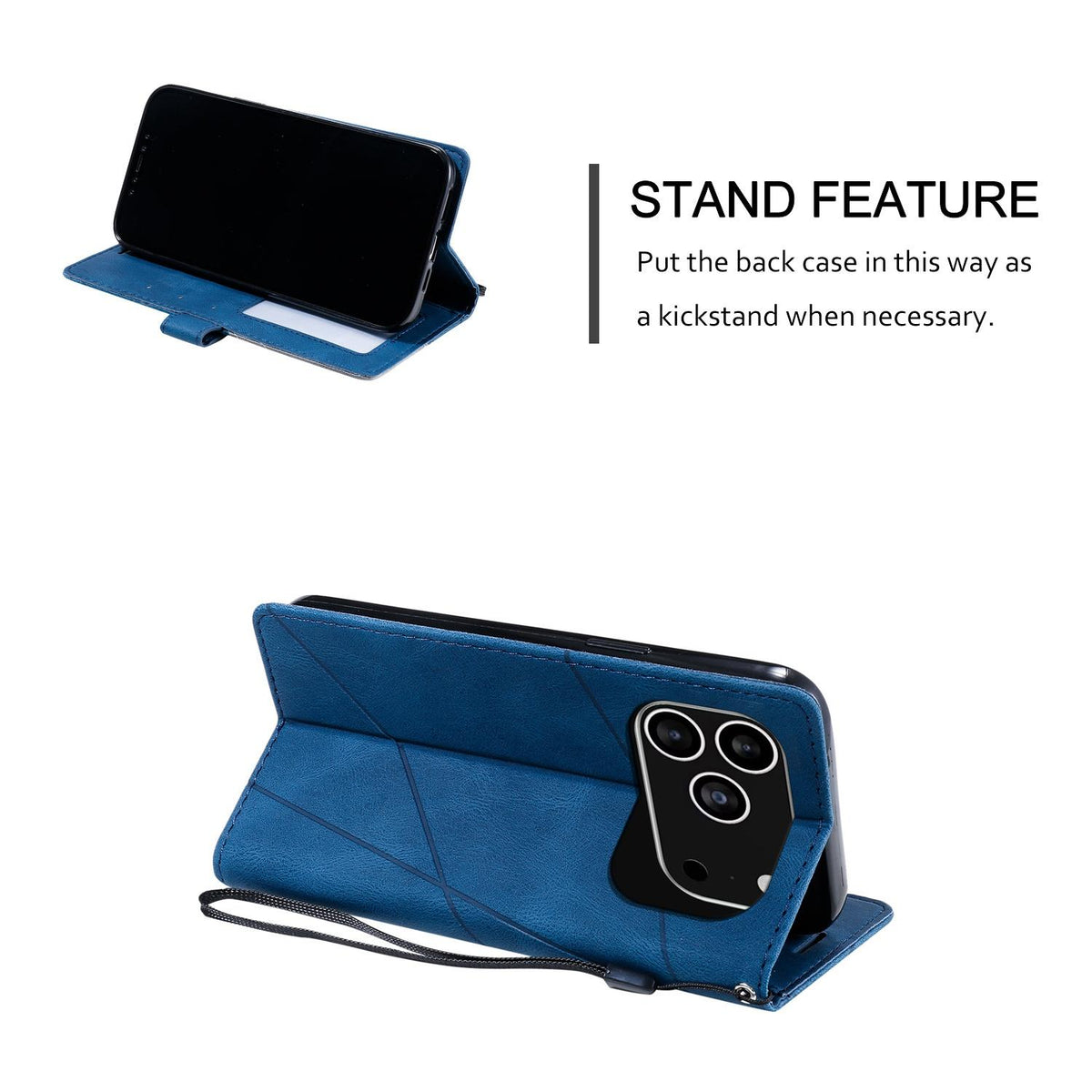 Compatible with iPhone 18 Pro Max Skin Feel Splicing Leather Phone Case - Blue