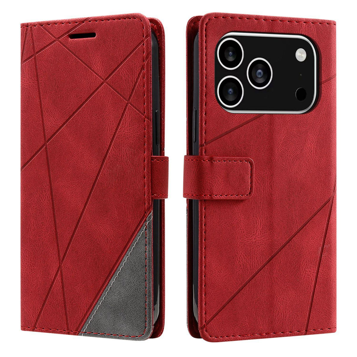 Compatible with iPhone 18 Pro Max Skin Feel Splicing Leather Phone Case - Red