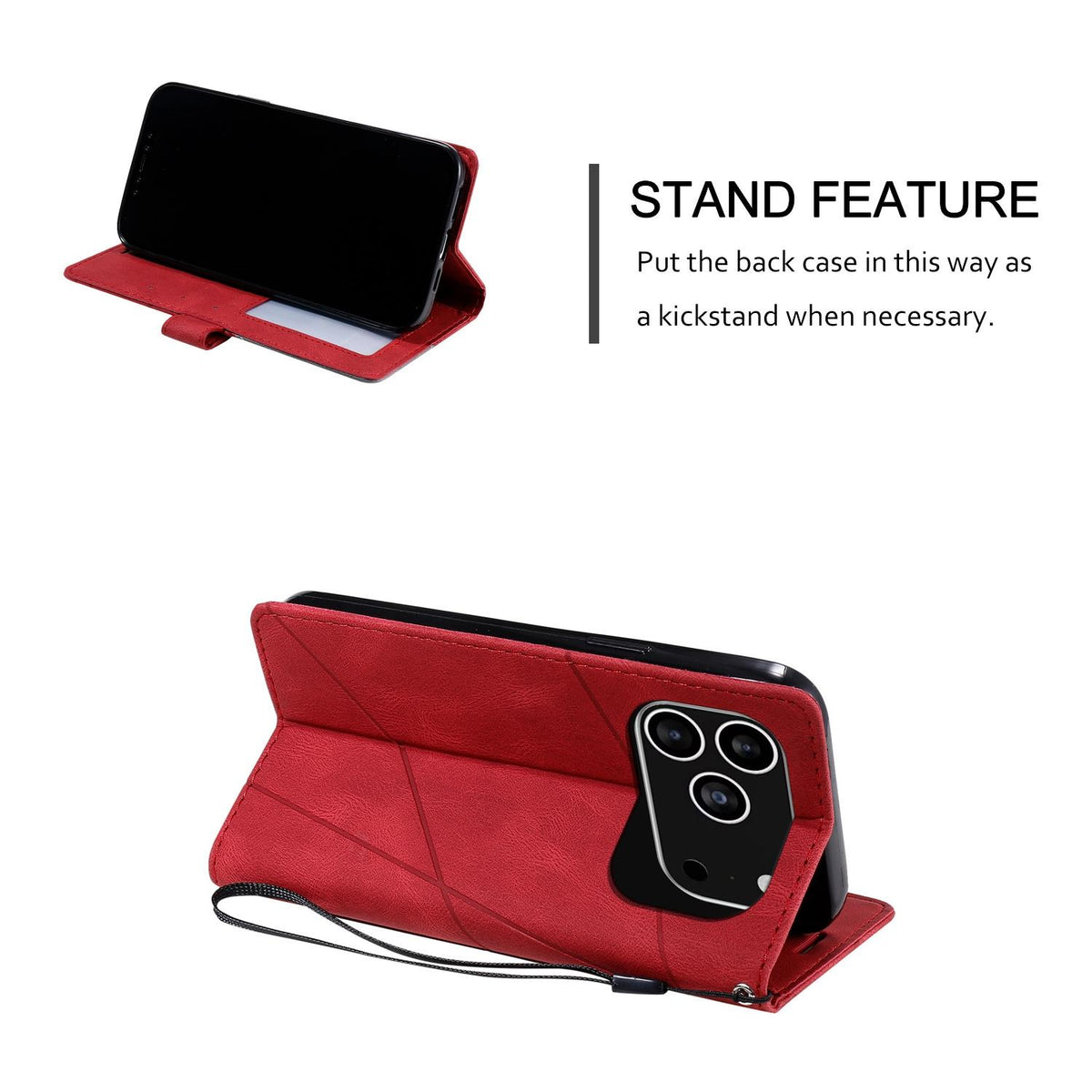 Compatible with iPhone 18 Pro Max Skin Feel Splicing Leather Phone Case - Red