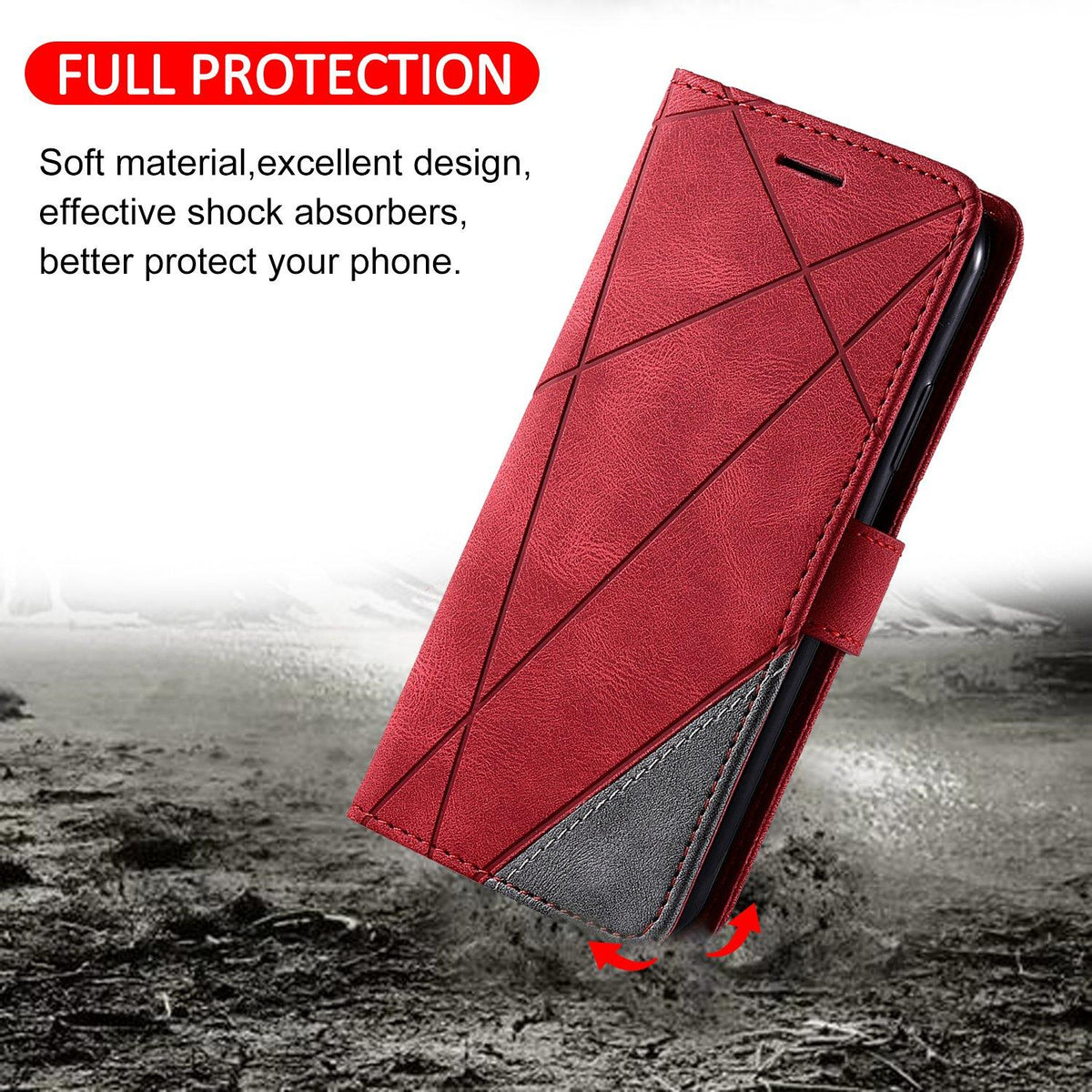 Compatible with iPhone 18 Pro Max Skin Feel Splicing Leather Phone Case - Red