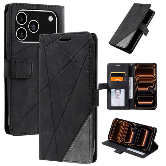 Compatible with iPhone 18 Pro Max Skin Feel Splicing Leather Phone Case - Black