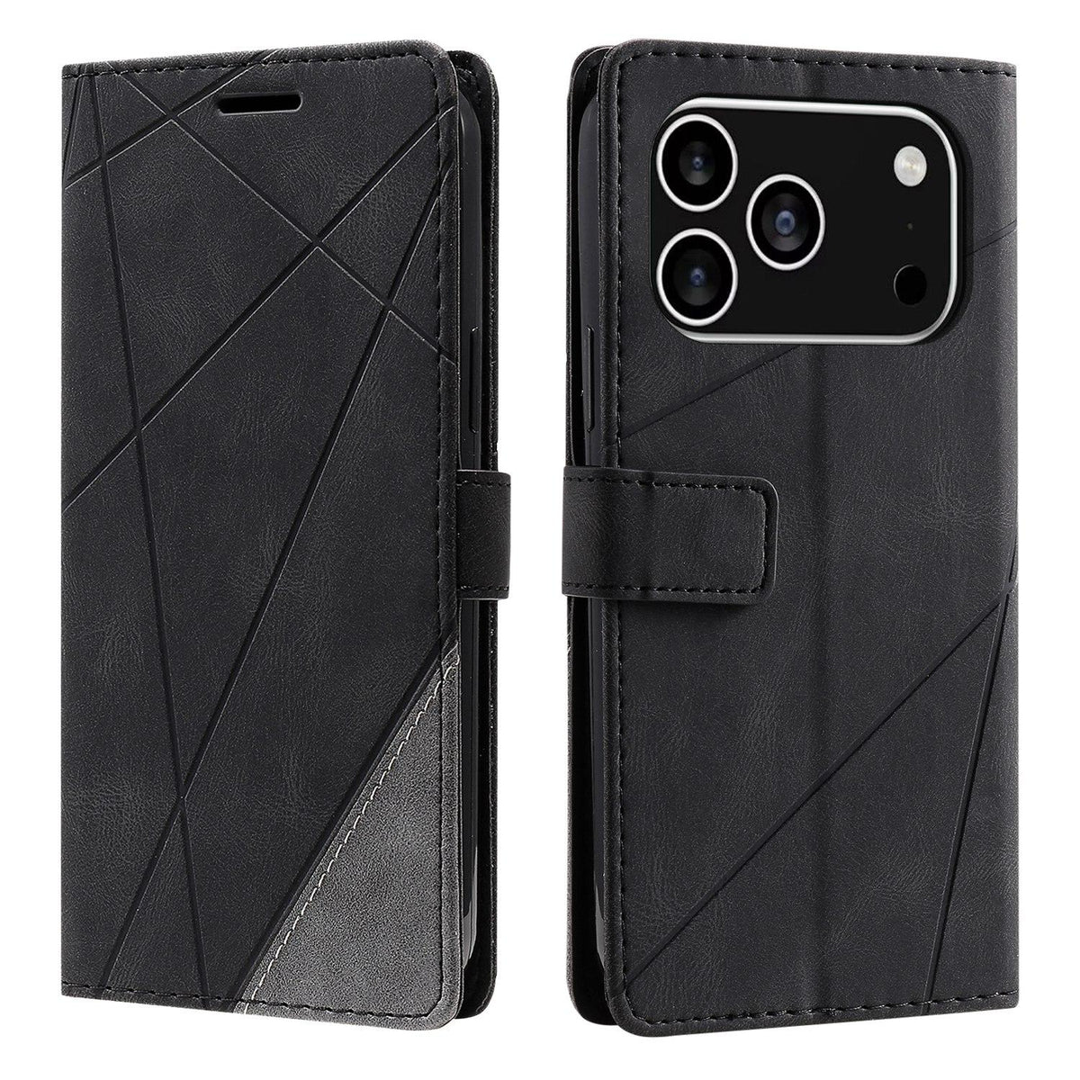 Compatible with iPhone 18 Pro Max Skin Feel Splicing Leather Phone Case - Black