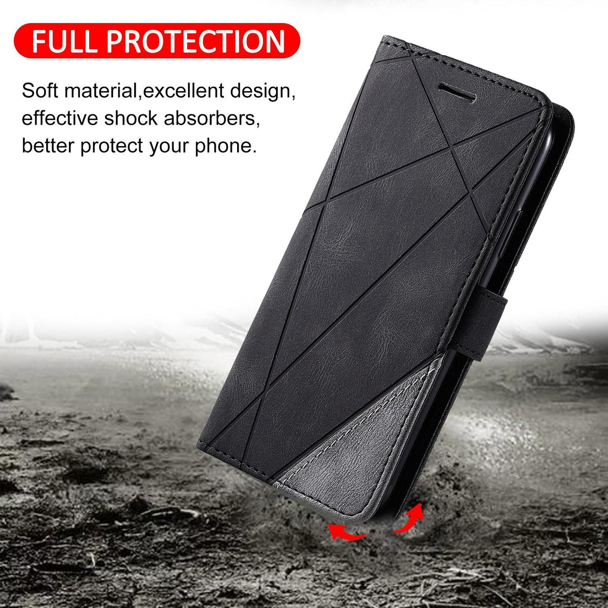 Compatible with iPhone 18 Pro Max Skin Feel Splicing Leather Phone Case - Black