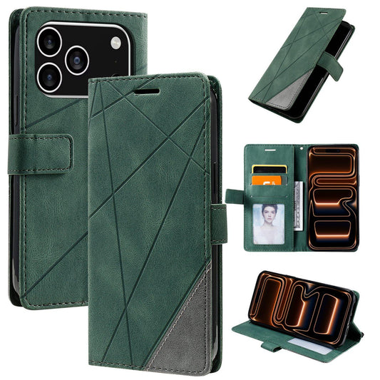 Compatible with iPhone 18 Pro Max Skin Feel Splicing Leather Phone Case - Green