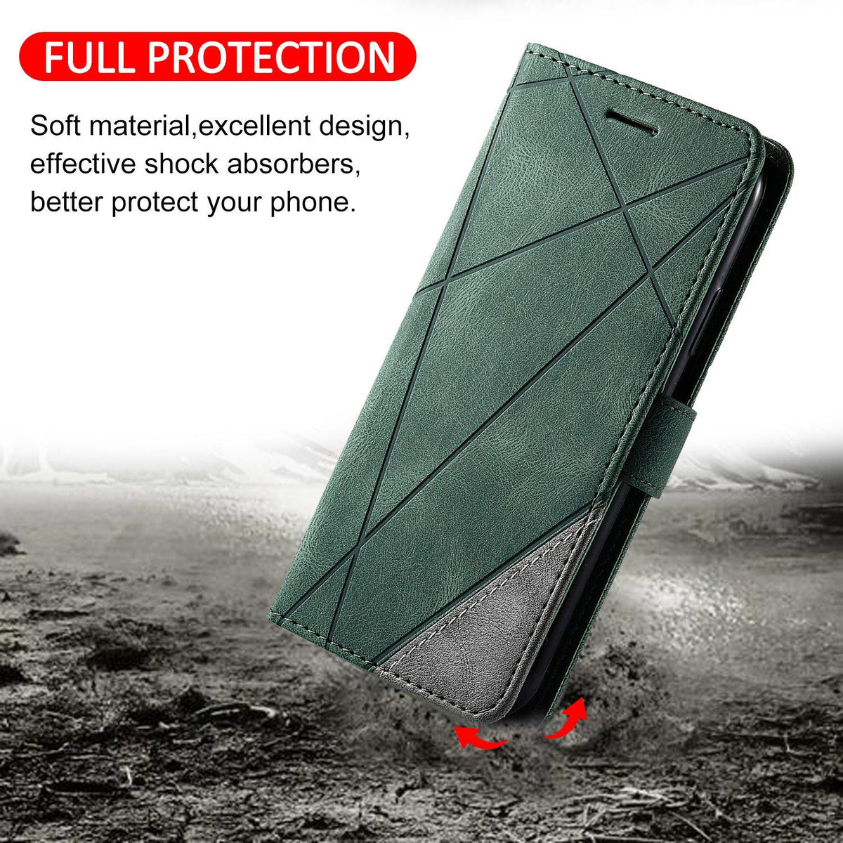 Compatible with iPhone 18 Pro Max Skin Feel Splicing Leather Phone Case - Green