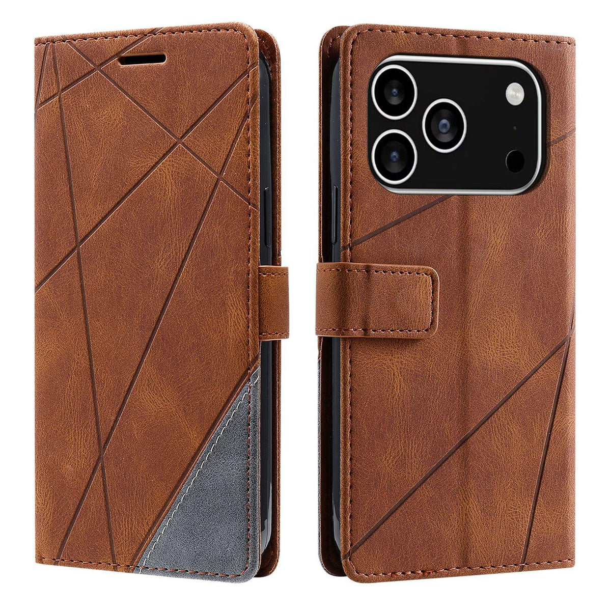 Compatible with iPhone 18 Pro Max Skin Feel Splicing Leather Phone Case - Brown