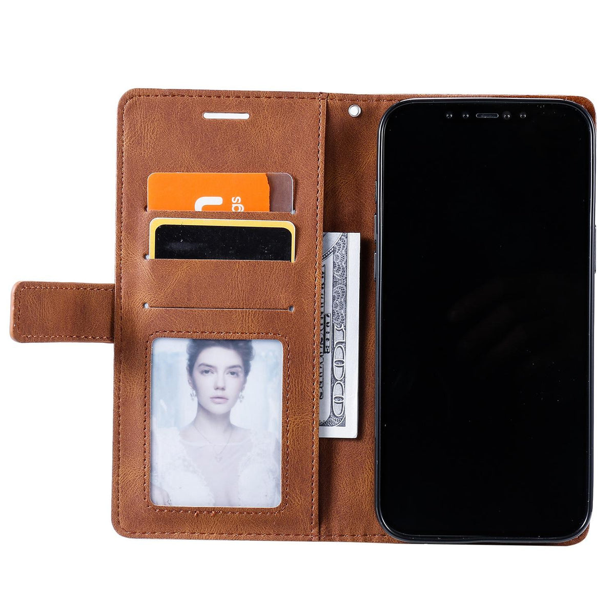 Compatible with iPhone 18 Pro Max Skin Feel Splicing Leather Phone Case - Brown