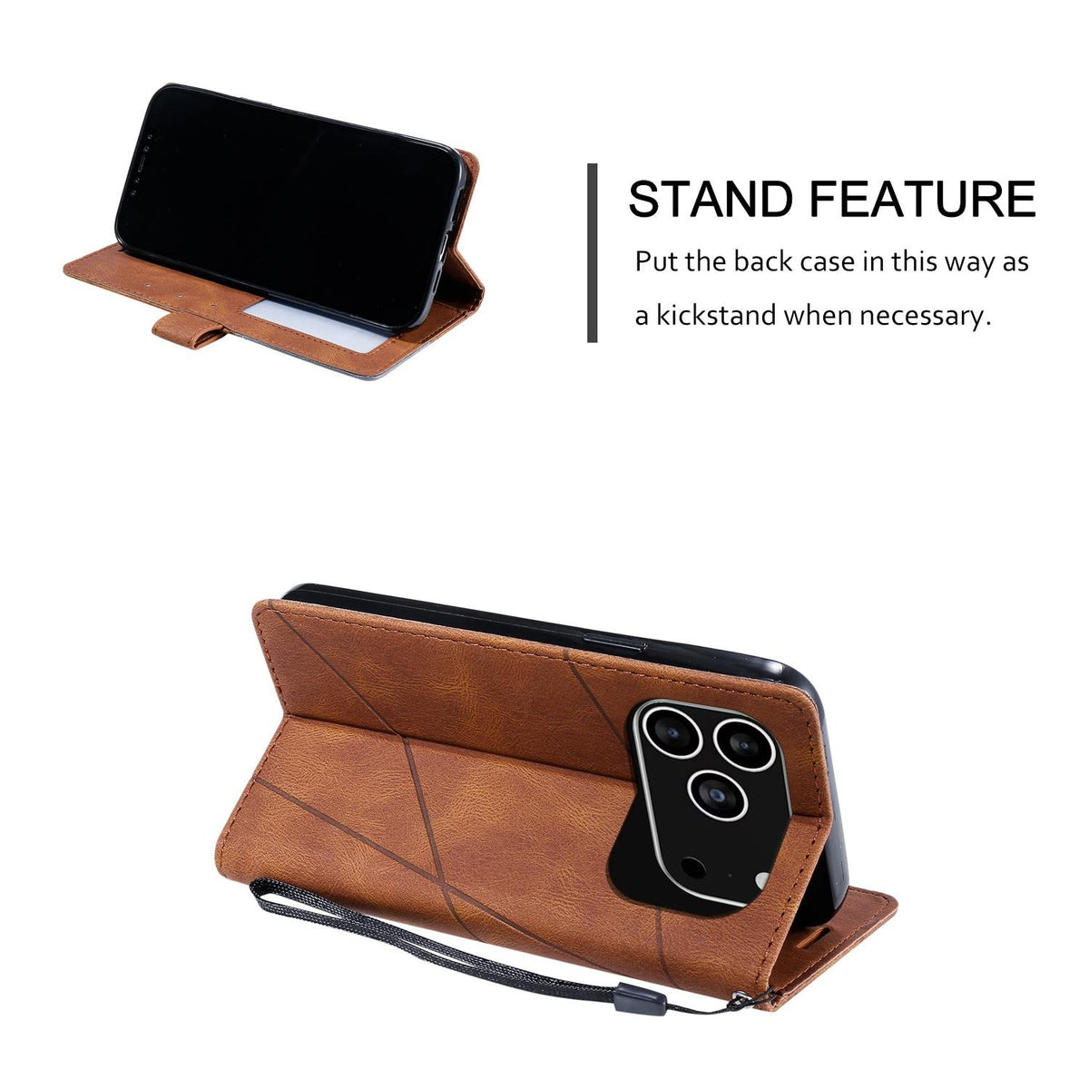 Compatible with iPhone 18 Pro Max Skin Feel Splicing Leather Phone Case - Brown