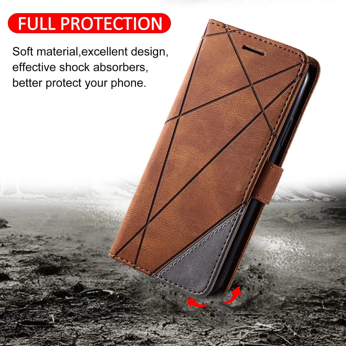Compatible with iPhone 18 Pro Max Skin Feel Splicing Leather Phone Case - Brown