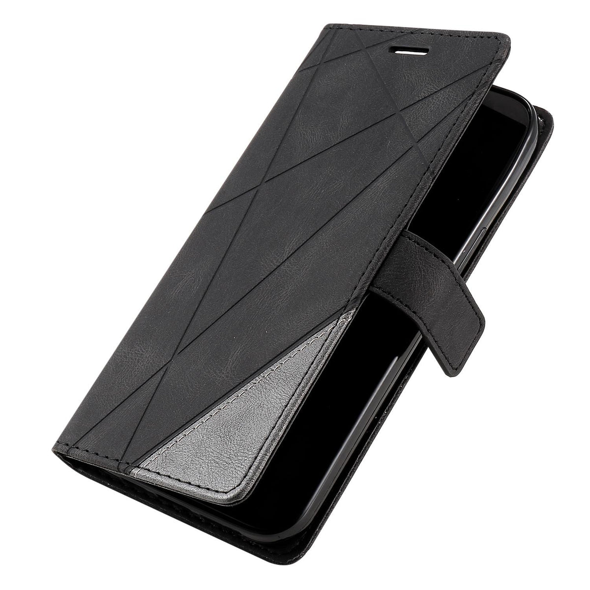 Compatible with iPhone 18 Pro Skin Feel Splicing Leather Phone Case - Black