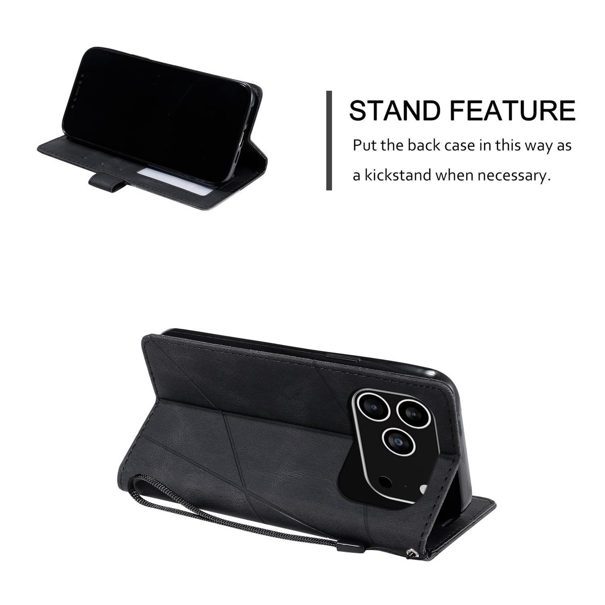 Compatible with iPhone 18 Pro Skin Feel Splicing Leather Phone Case - Black
