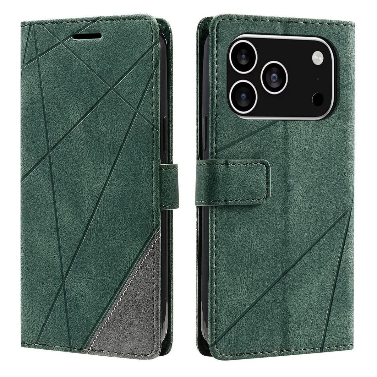Compatible with iPhone 18 Pro Skin Feel Splicing Leather Phone Case - Green