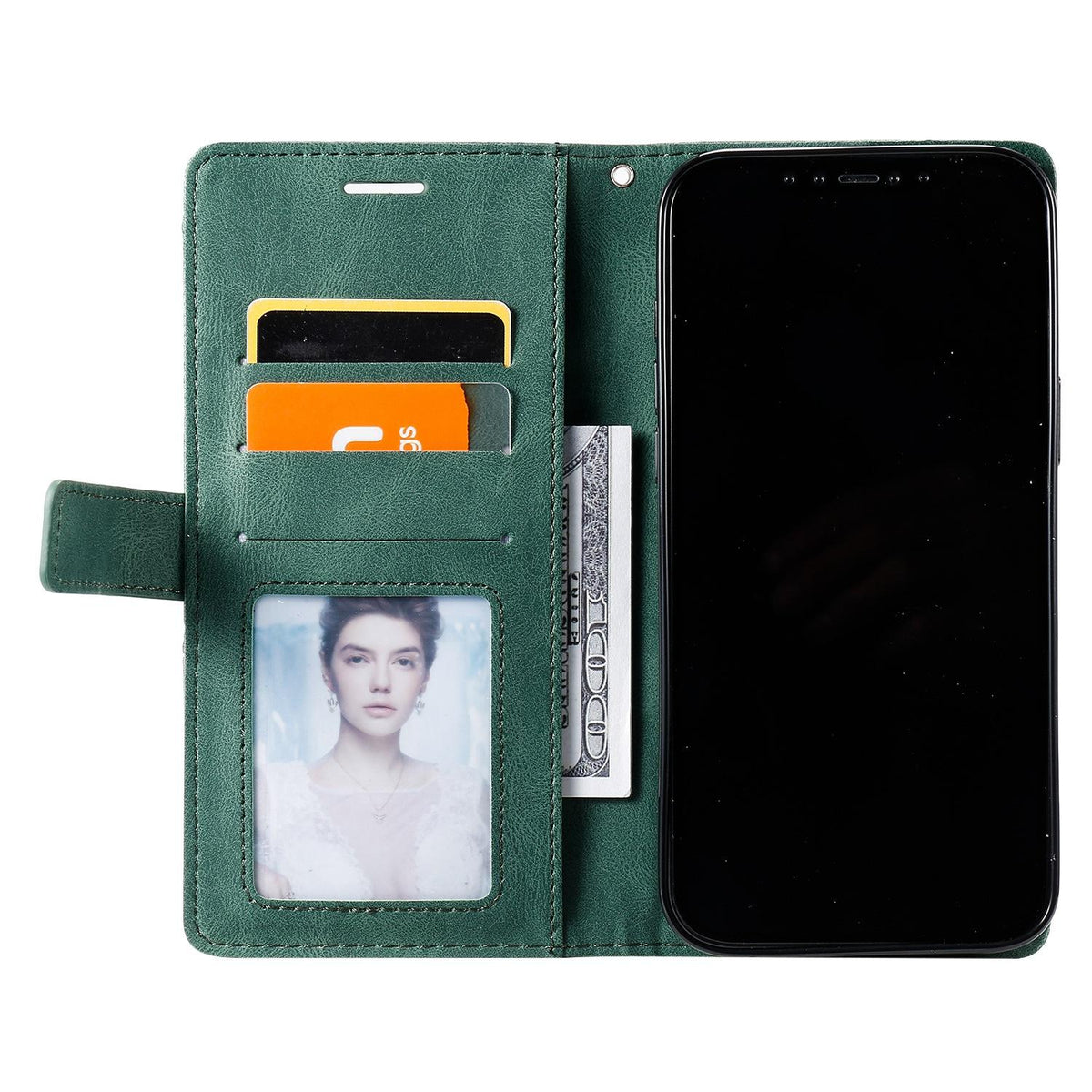 Compatible with iPhone 18 Pro Skin Feel Splicing Leather Phone Case - Green