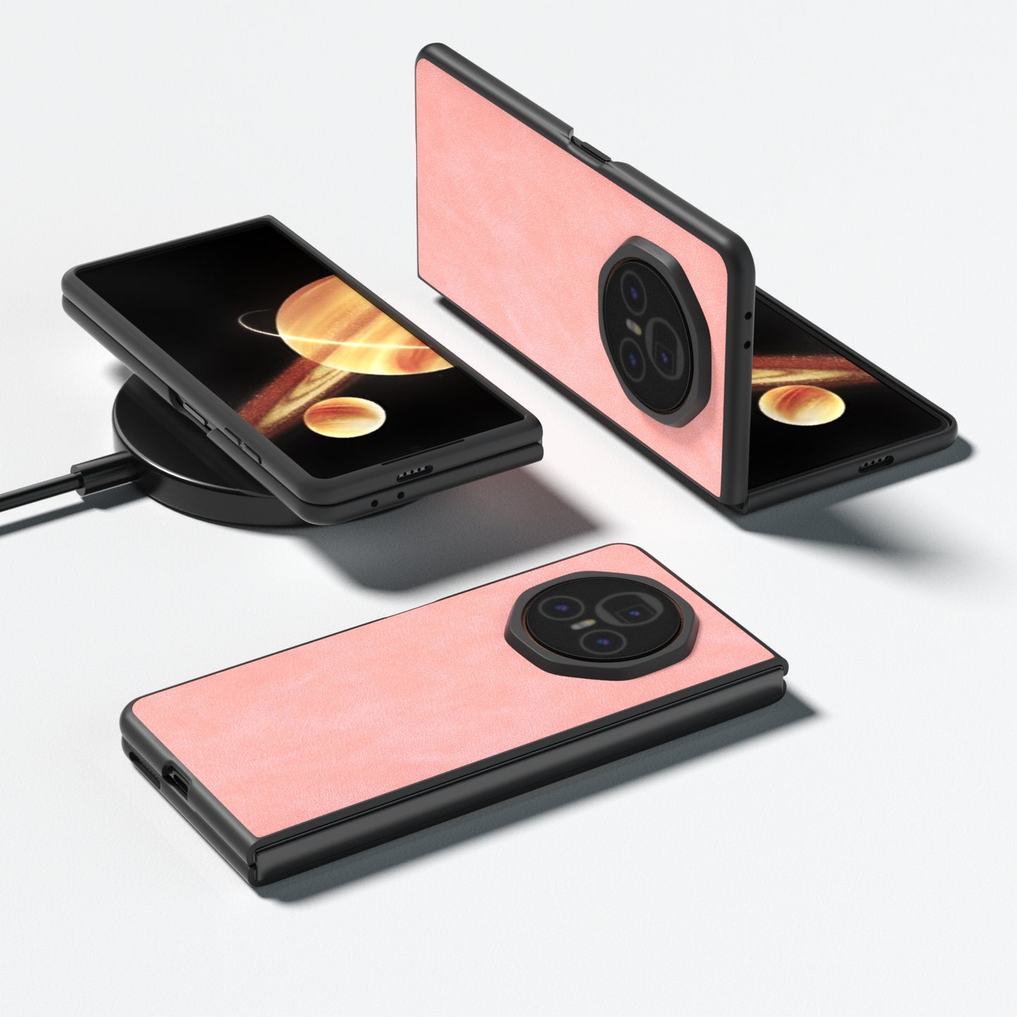 For Honor Magic V3 PU Leather Black Edge Phone Case(Pink)