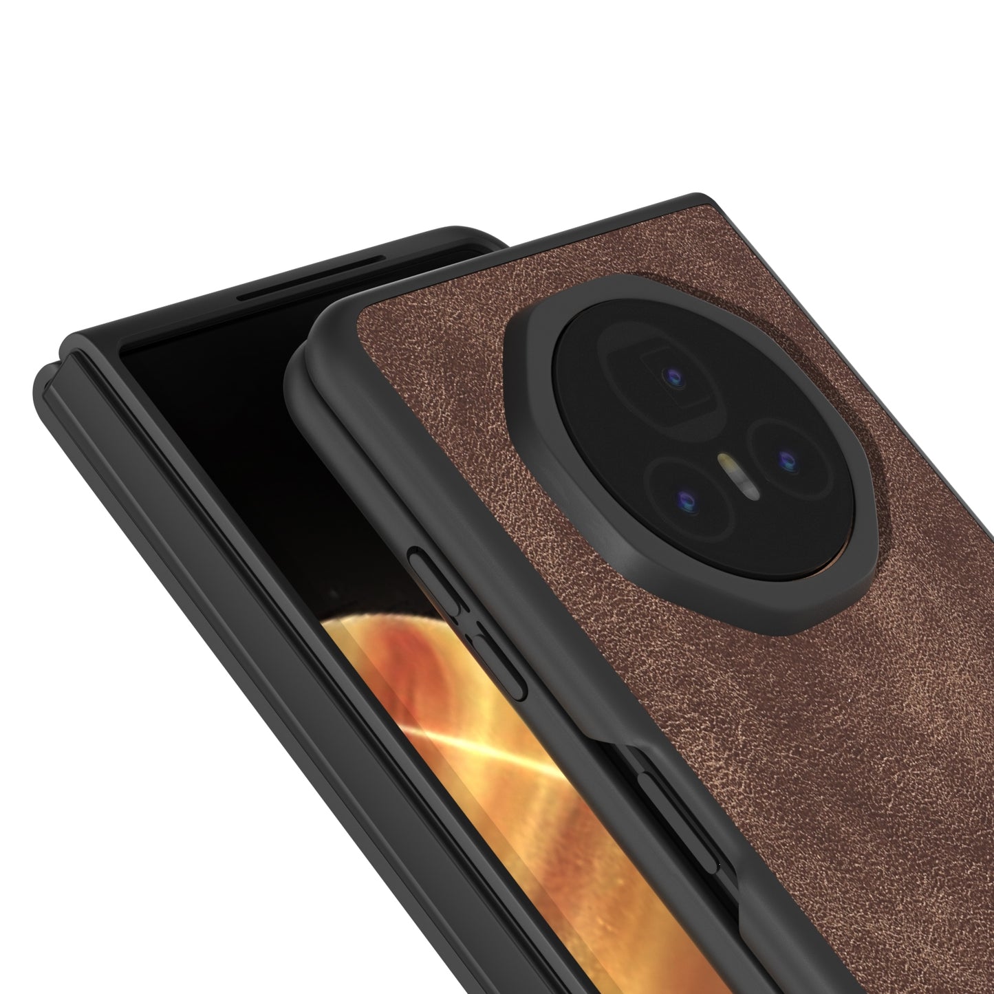 For Honor Magic V3 PU Leather Black Edge Phone Case(Coffee)