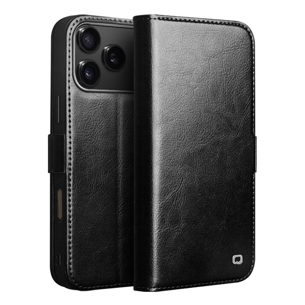 Compatible with iPhone 18 Pro Max QIALINO Classic 103 Buckle  Leather Phone Case - Black