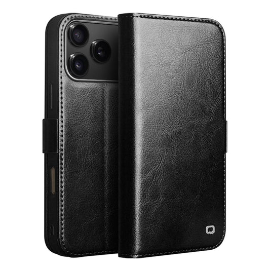 Compatible with iPhone 18 Pro Max QIALINO Classic 103 Buckle  Leather Phone Case - Black