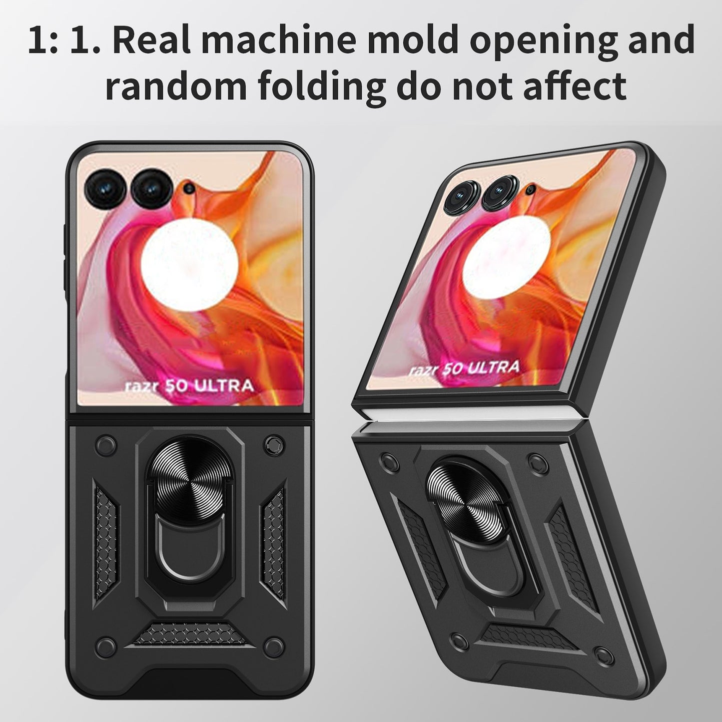 For Motorola Razr 50 Ultra Armor Ring Holder TPU Hybrid PC Phone Case(Silver)