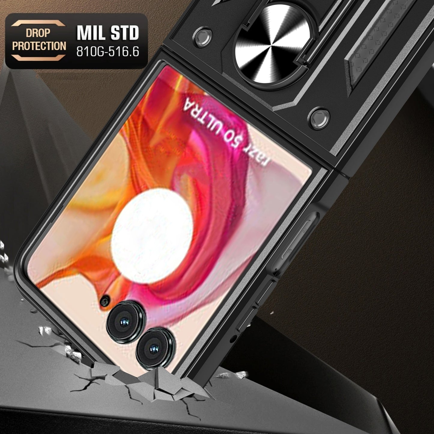 For Motorola Razr 50 Ultra Armor Ring Holder TPU Hybrid PC Phone Case(Silver)