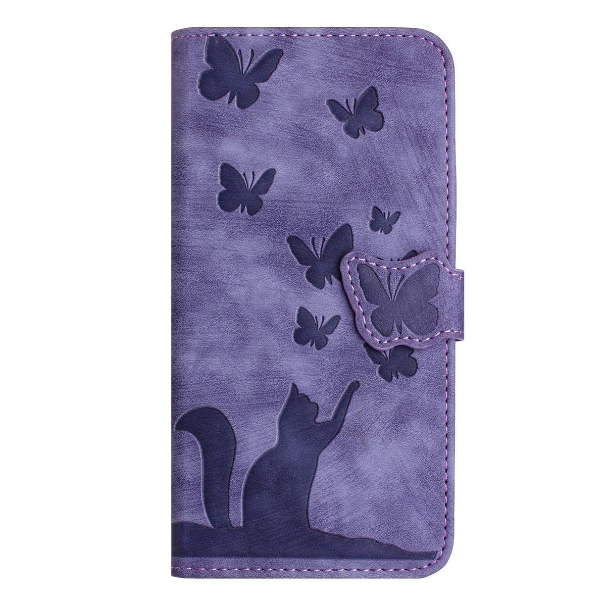 Compatible with iPhone 18 Pro Max & 17 Pro Max Butterfly Cat Embossing Flip Leather Phone Case - Purple