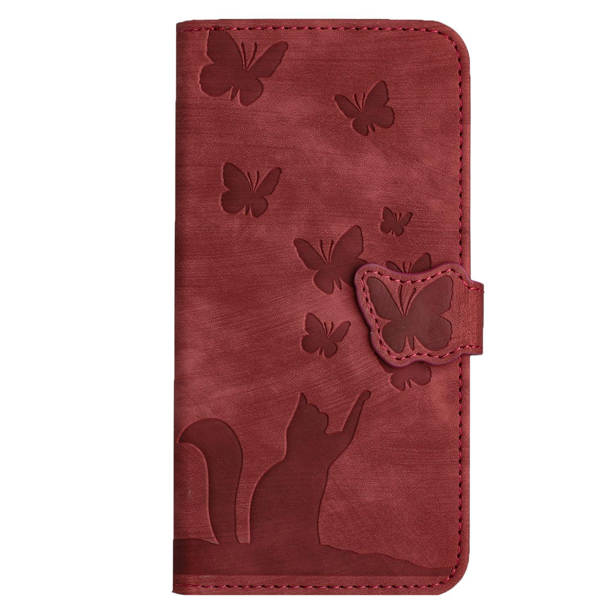 Compatible with iPhone 18 Pro Max & 17 Pro Max Butterfly Cat Embossing Flip Leather Phone Case - Red