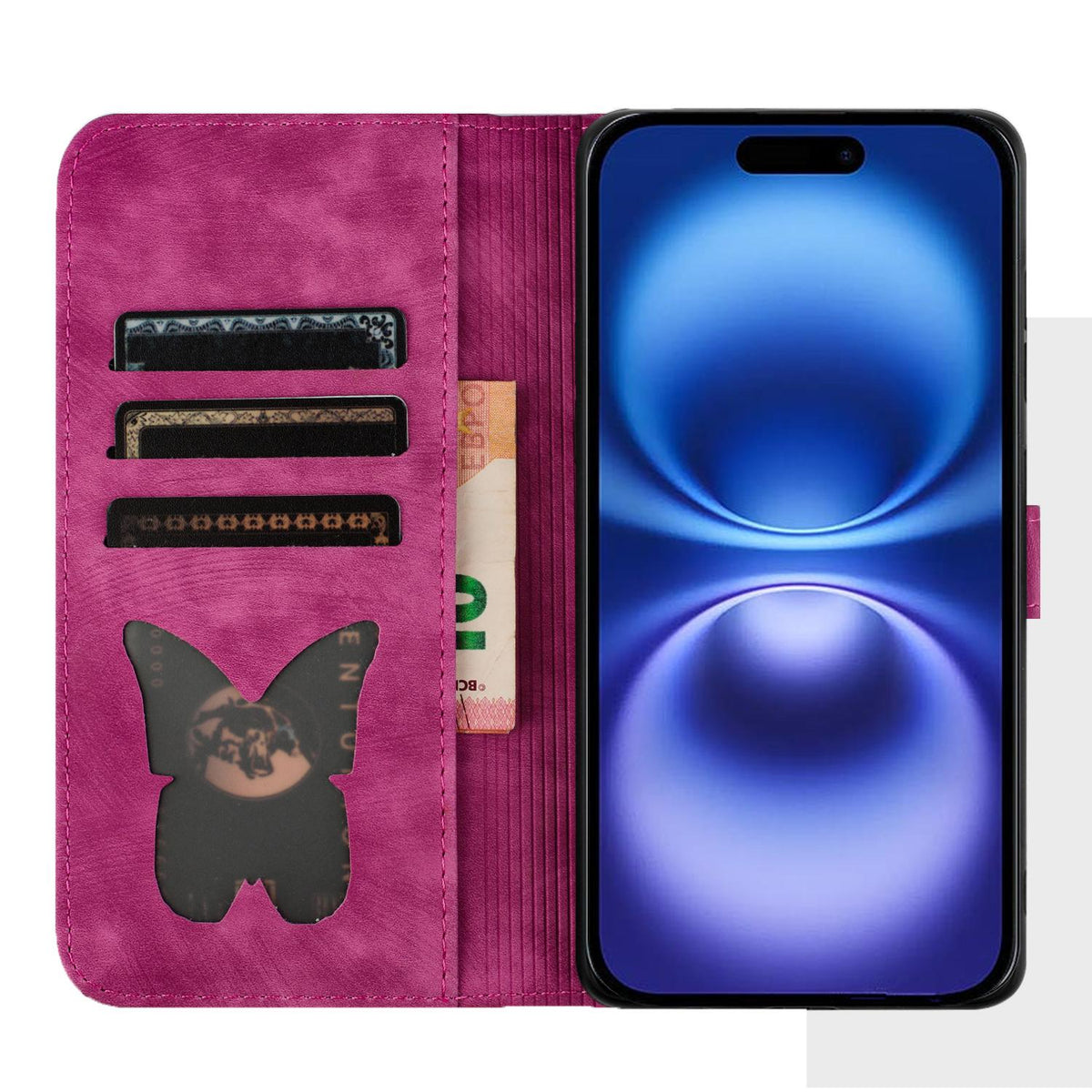Compatible with iPhone 18 Pro Max & 17 Pro Max Butterfly Cat Embossing Flip Leather Phone Case - Pink