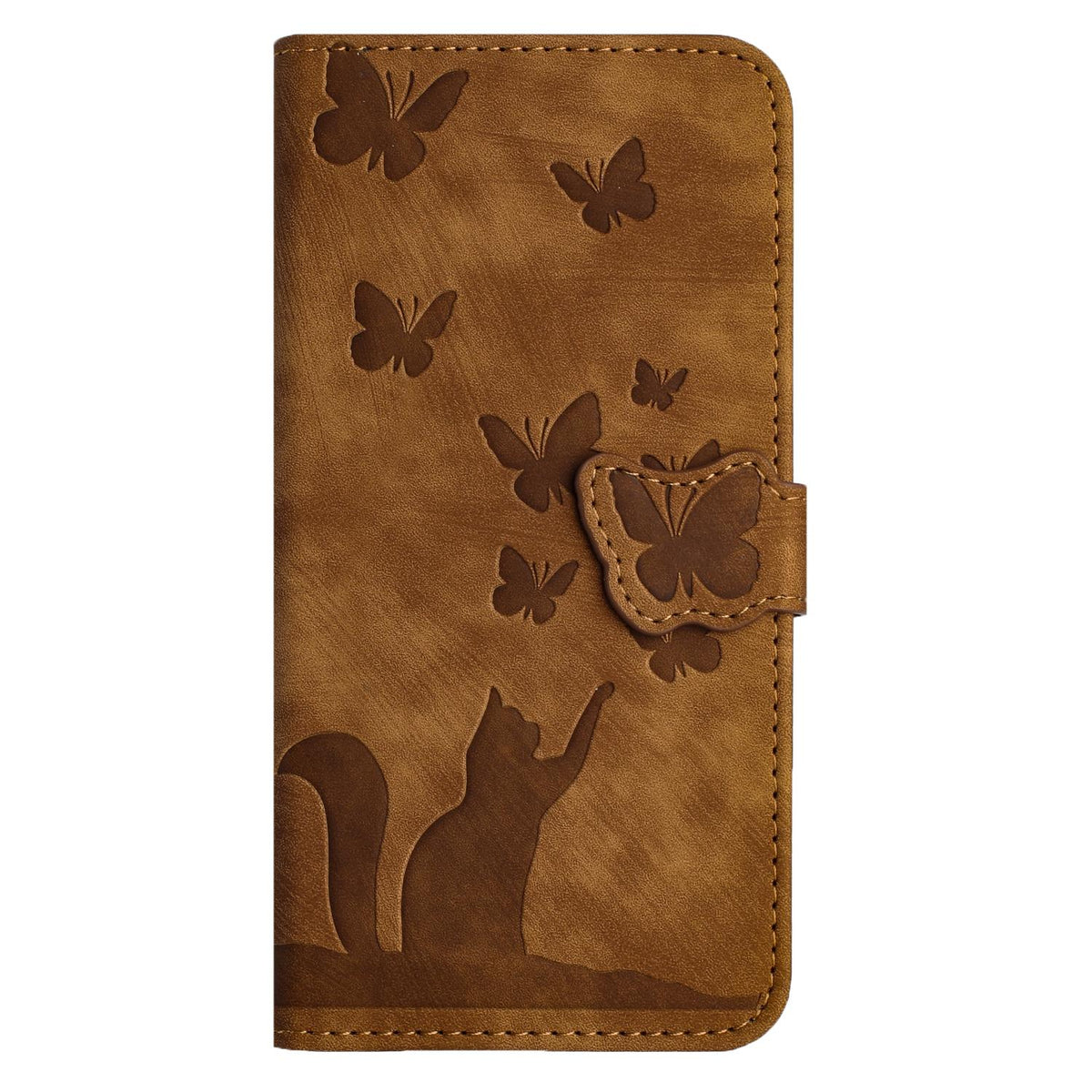 Compatible with iPhone 18 Pro & 17 Pro Butterfly Cat Embossing Flip Leather Phone Case - Brown