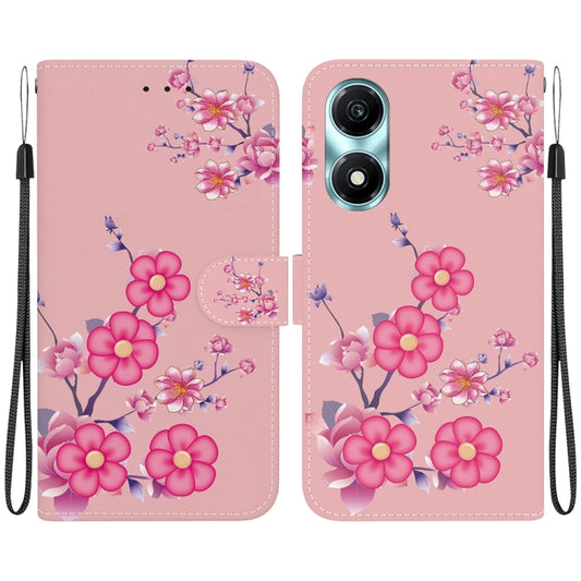For Honor X5 Plus / Play 40C Crystal Texture Colored Drawing Leather Phone Case(Cherry Blossoms)