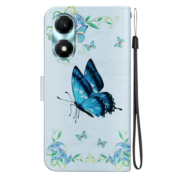 For Honor X5 Plus / Play 40C Crystal Texture Colored Drawing Leather Phone Case(Blue Pansies)