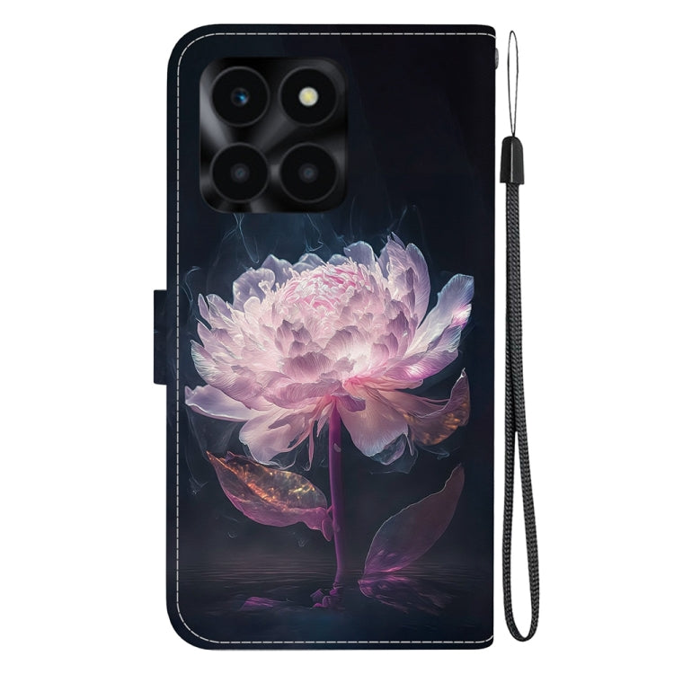 For Honor X6a Crystal Texture Colored Drawing Leather Phone Case(Purple Peony)